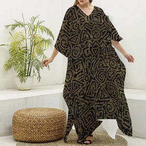 Black And Gold African Afro Print Silk V-Neck Kaftan Dress