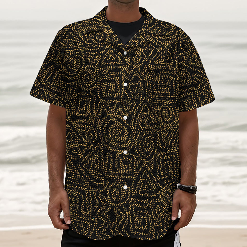 Black And Gold African Afro Print Textured Short Sleeve Shirt