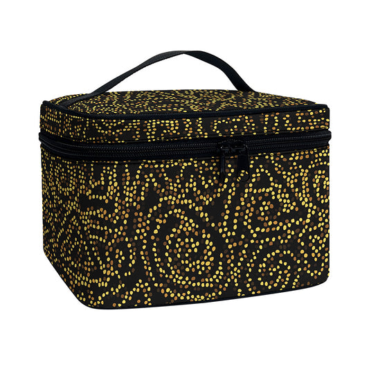 Black And Gold African Afro Print Travel Makeup Bag