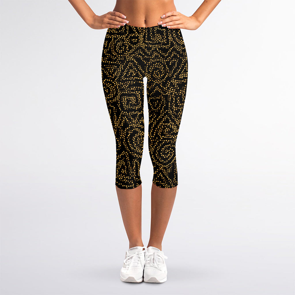 Black And Gold African Afro Print Women's Capri Leggings