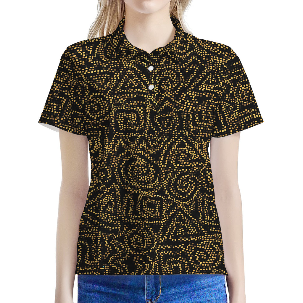 Black And Gold African Afro Print Women's Polo Shirt