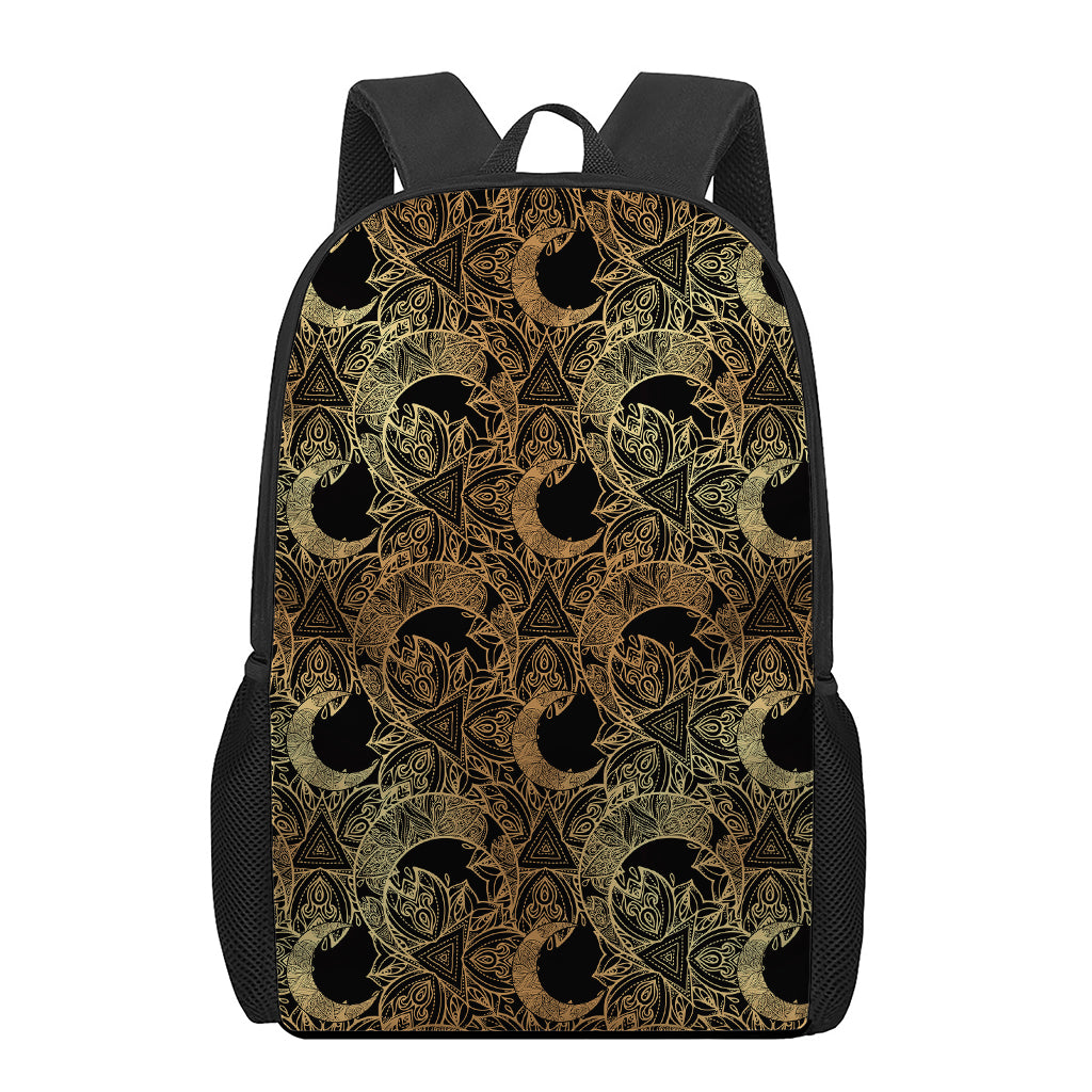 Black And Gold Celestial Pattern Print 17 Inch Backpack