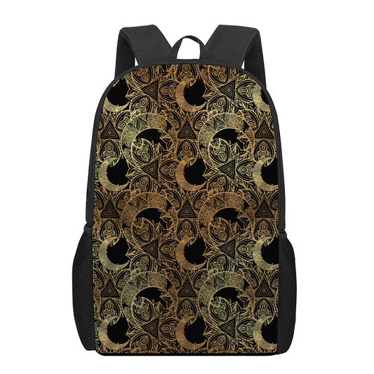 Black And Gold Celestial Pattern Print 17 Inch Backpack