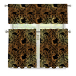 Black And Gold Celestial Pattern Print 3 Piece Kitchen Curtains