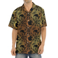 Black And Gold Celestial Pattern Print Aloha Shirt