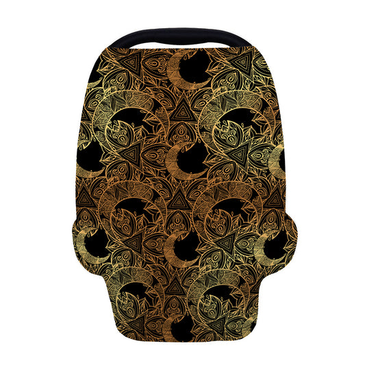 Black And Gold Celestial Pattern Print Baby Seat Cover