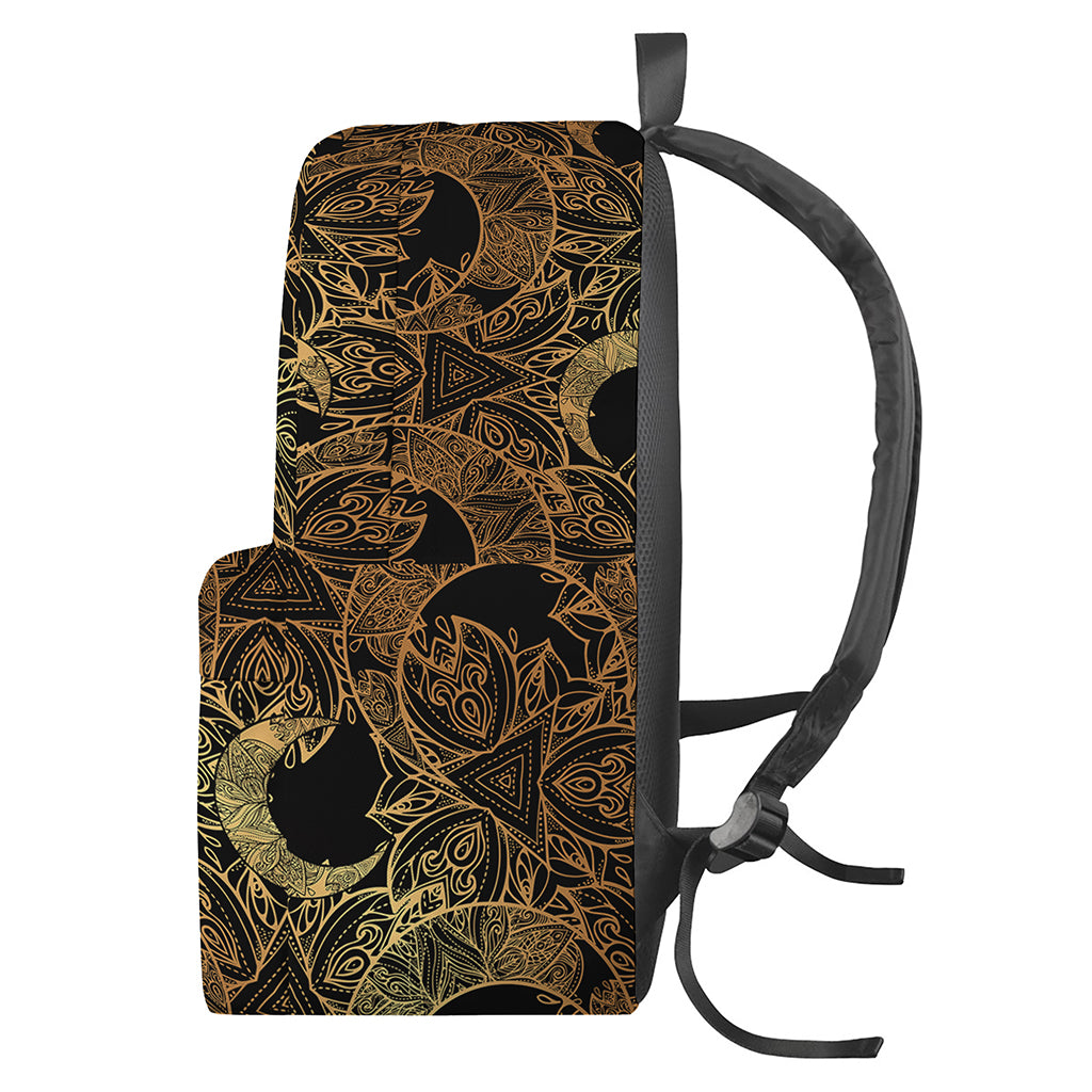 Black And Gold Celestial Pattern Print Backpack