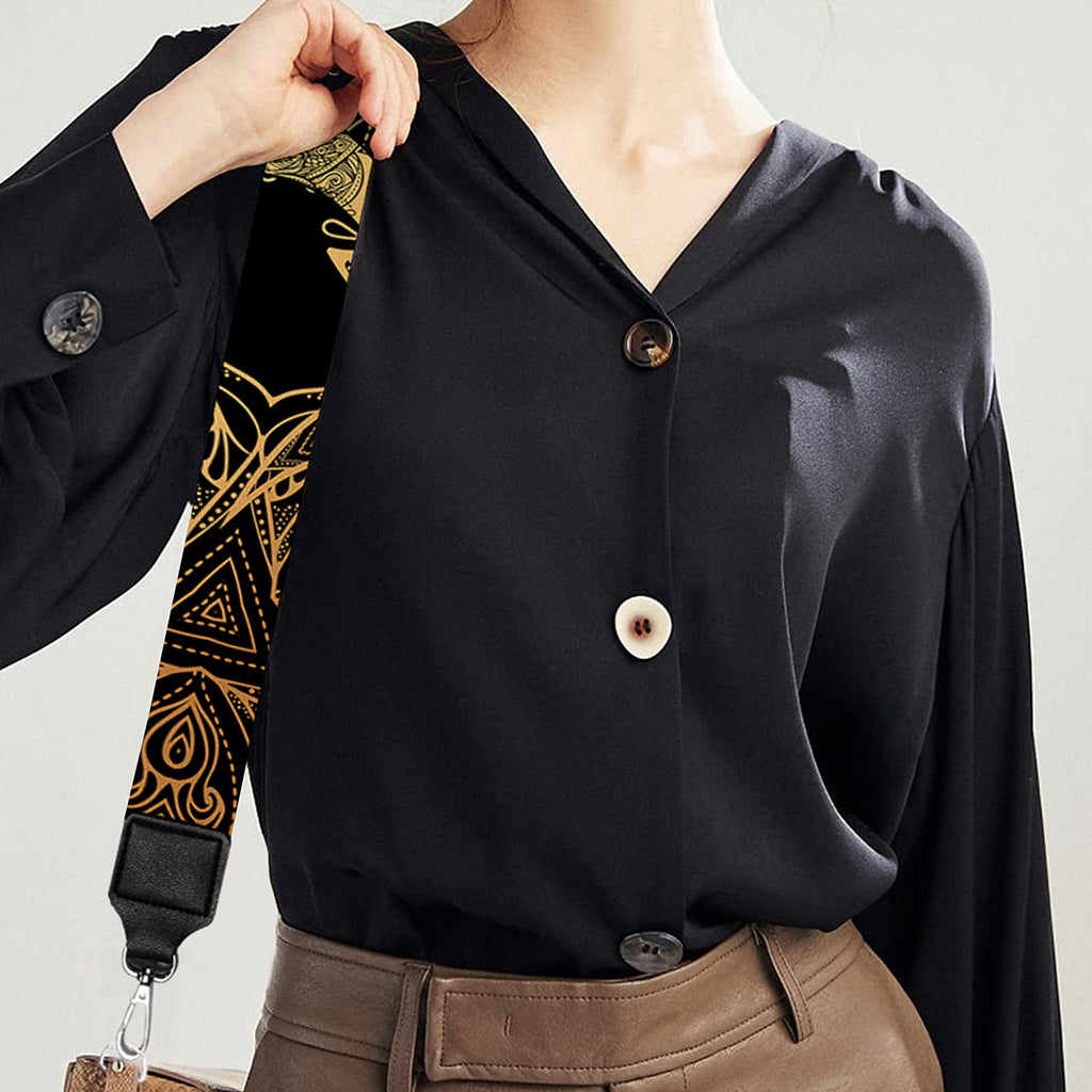 Black And Gold Celestial Pattern Print Bag Strap