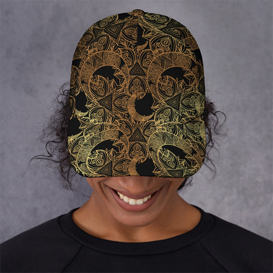 Black And Gold Celestial Pattern Print Baseball Cap
