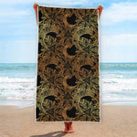 Black And Gold Celestial Pattern Print Beach Towel