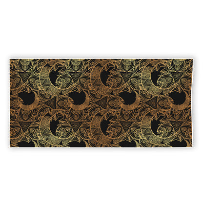 Black And Gold Celestial Pattern Print Beach Towel