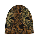 Black And Gold Celestial Pattern Print Beanie