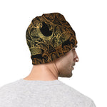 Black And Gold Celestial Pattern Print Beanie
