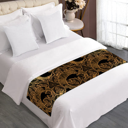 Black And Gold Celestial Pattern Print Bed Runner