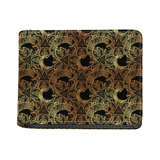 Black And Gold Celestial Pattern Print Bifold Wallet