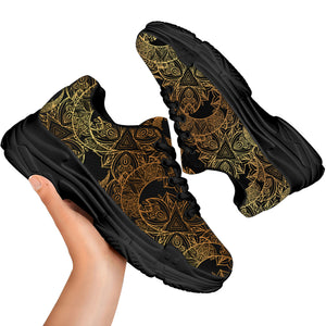 Black And Gold Celestial Pattern Print Black Chunky Shoes