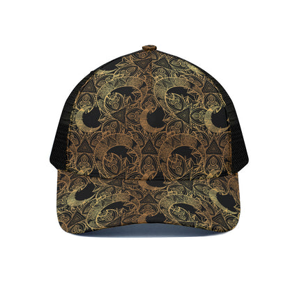 Black And Gold Celestial Pattern Print Black Mesh Trucker Cap