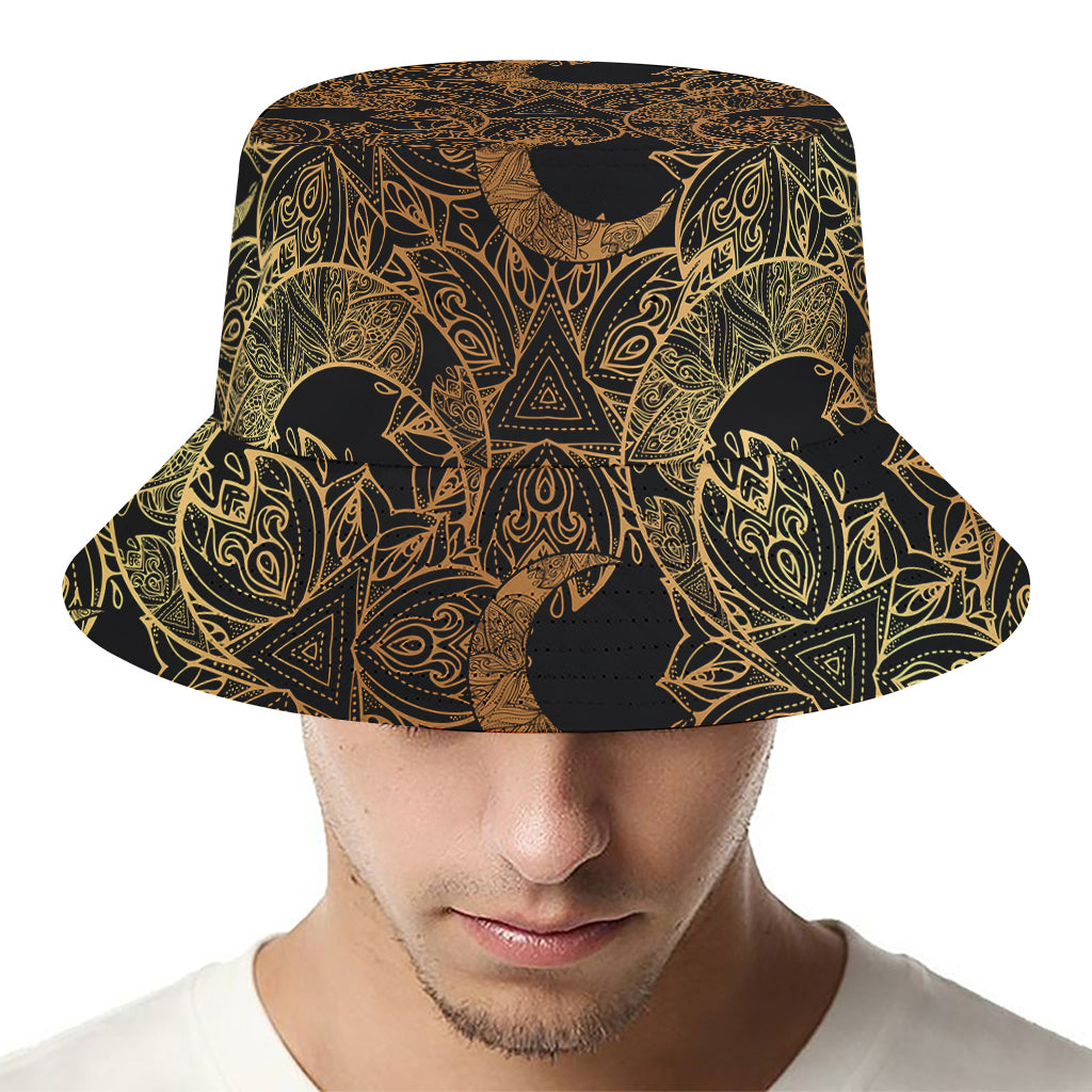 Black And Gold Celestial Pattern Print Bucket Hat