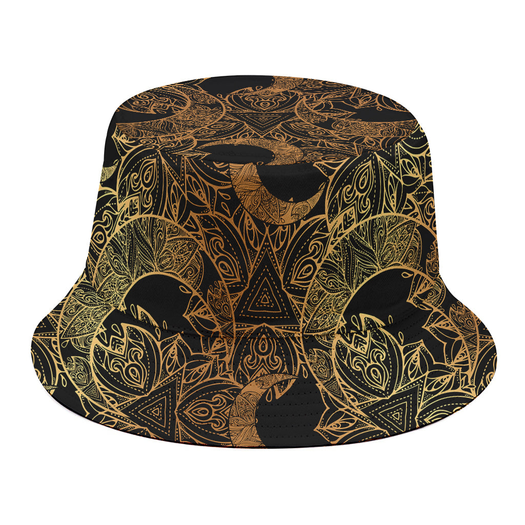 Black And Gold Celestial Pattern Print Bucket Hat