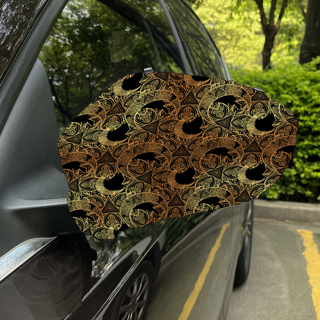 Black And Gold Celestial Pattern Print Car Side Mirror Covers
