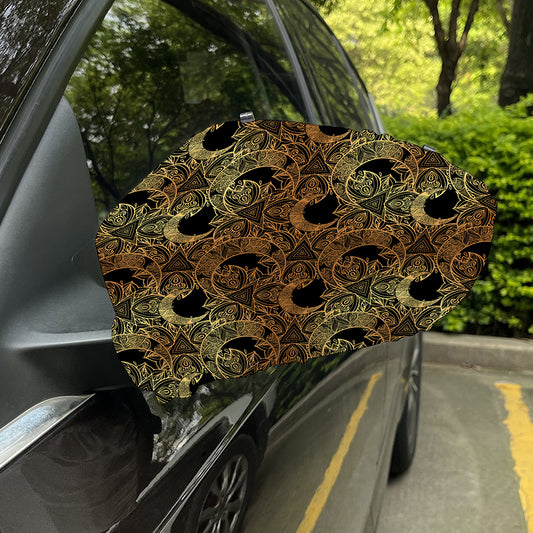 Black And Gold Celestial Pattern Print Car Side Mirror Covers