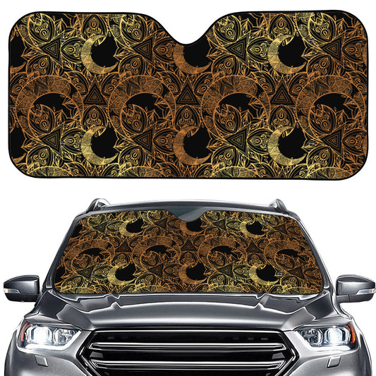 Black And Gold Celestial Pattern Print Car Windshield Sun Shade
