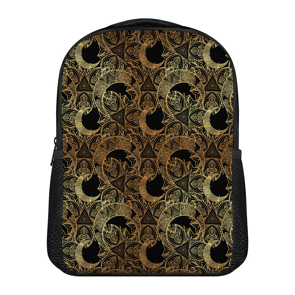 Black And Gold Celestial Pattern Print Casual Backpack