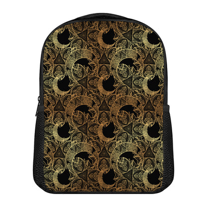 Black And Gold Celestial Pattern Print Casual Backpack