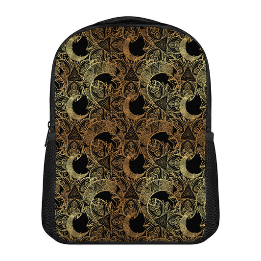 Black And Gold Celestial Pattern Print Casual Backpack