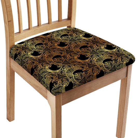 Black And Gold Celestial Pattern Print Chair Cushion Cover
