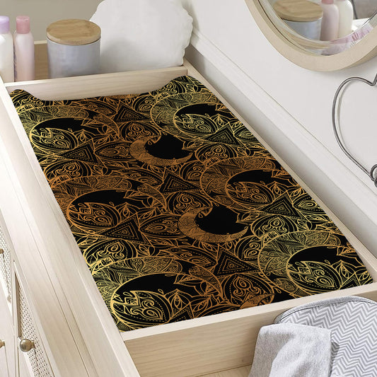Black And Gold Celestial Pattern Print Changing Pad Cover