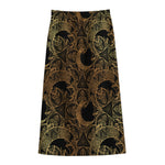 Black And Gold Celestial Pattern Print Cotton Front Slit Maxi Skirt