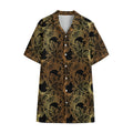 Black And Gold Celestial Pattern Print Cotton Hawaiian Shirt