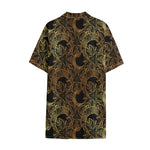 Black And Gold Celestial Pattern Print Cotton Hawaiian Shirt