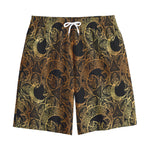 Black And Gold Celestial Pattern Print Cotton Shorts