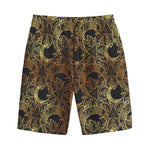 Black And Gold Celestial Pattern Print Cotton Shorts