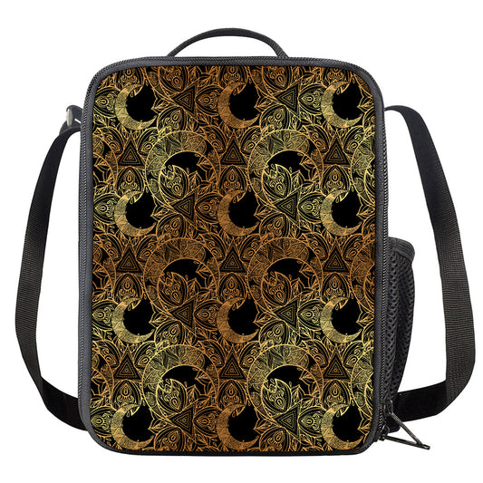 Black And Gold Celestial Pattern Print Crossbody Lunch Bag