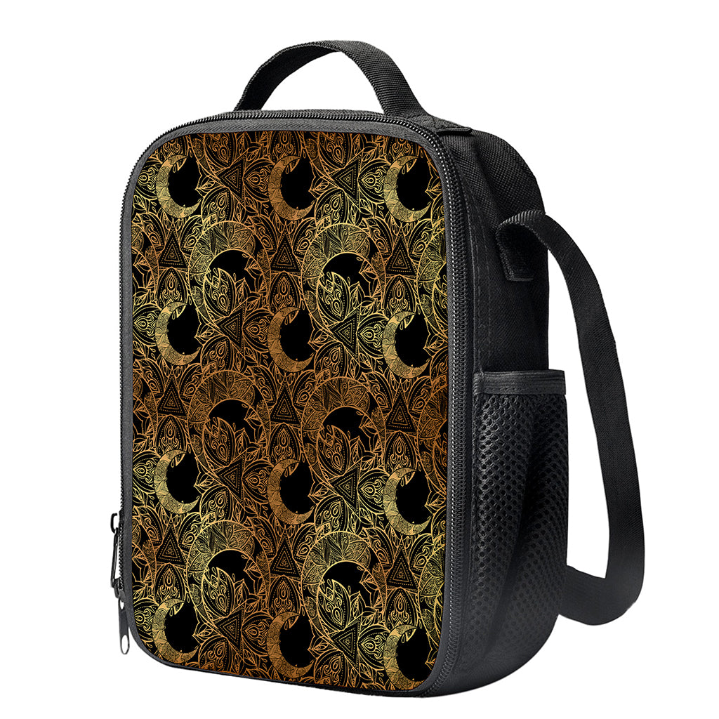 Black And Gold Celestial Pattern Print Crossbody Lunch Bag