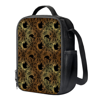 Black And Gold Celestial Pattern Print Crossbody Lunch Bag