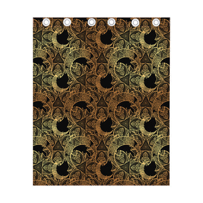 Black And Gold Celestial Pattern Print Curtain