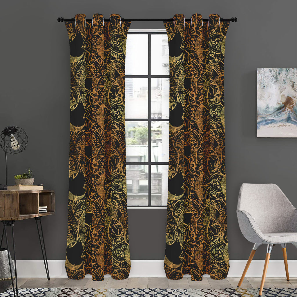 Black And Gold Celestial Pattern Print Curtain