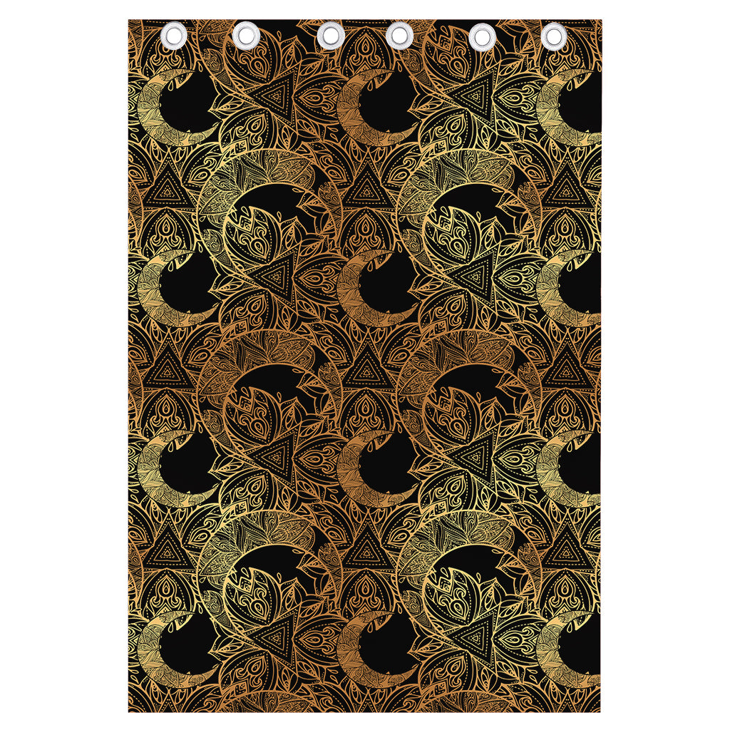 Black And Gold Celestial Pattern Print Curtain
