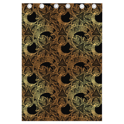 Black And Gold Celestial Pattern Print Curtain
