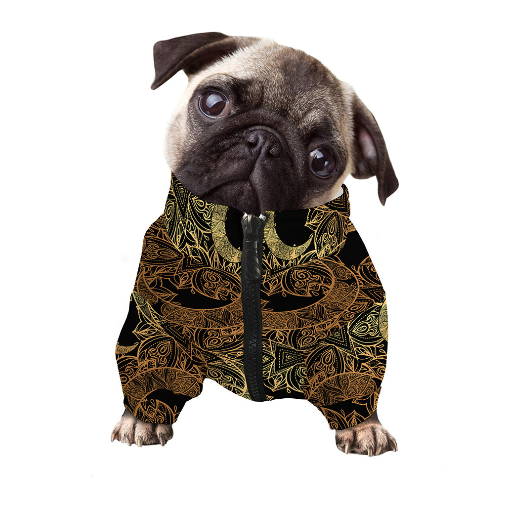 Black And Gold Celestial Pattern Print Dog Zip Up Jacket