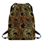 Black And Gold Celestial Pattern Print Drawstring Backpack