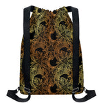 Black And Gold Celestial Pattern Print Drawstring Backpack