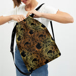 Black And Gold Celestial Pattern Print Drawstring Backpack