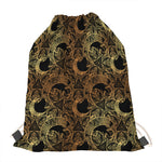 Black And Gold Celestial Pattern Print Drawstring Bag