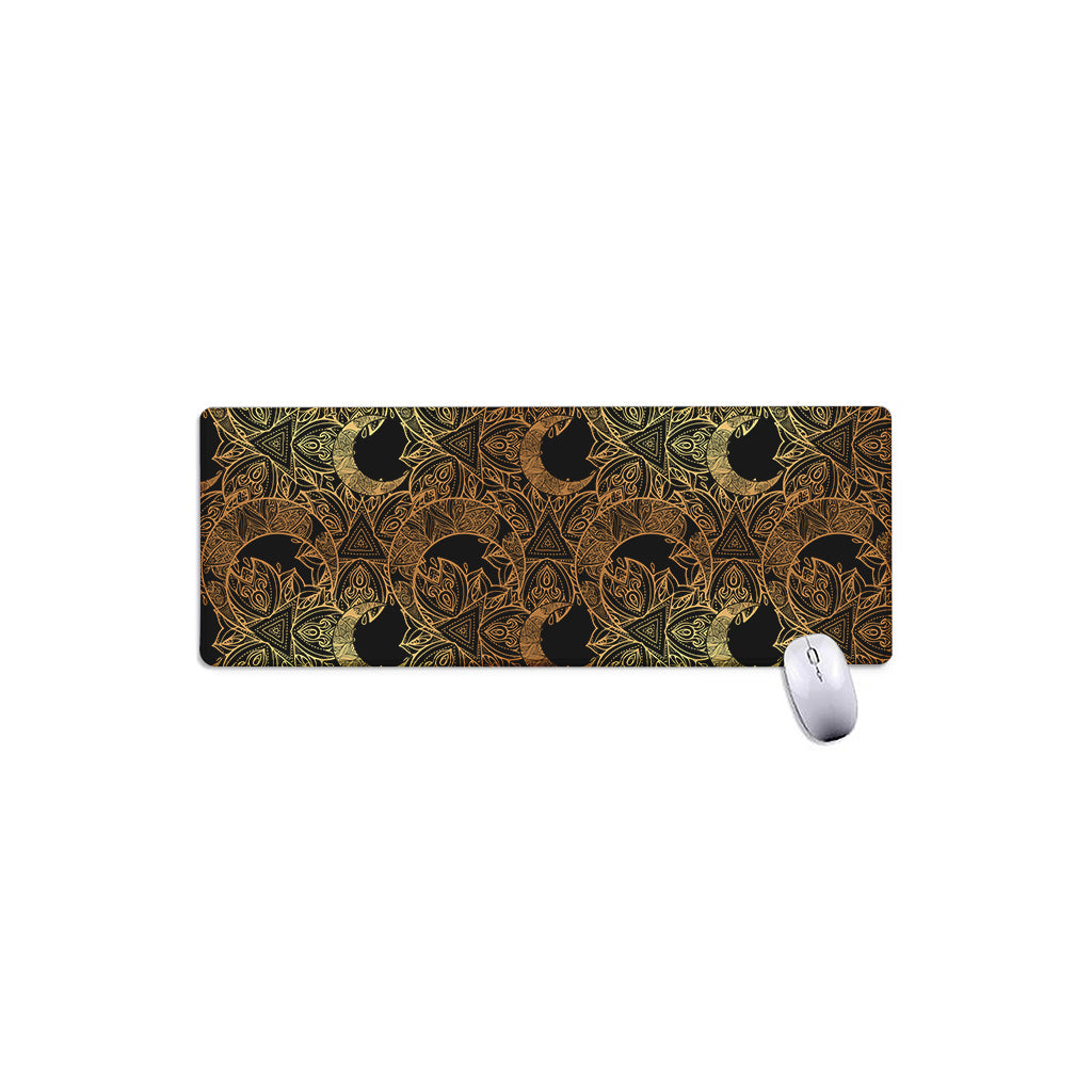 Black And Gold Celestial Pattern Print Extended Mouse Pad