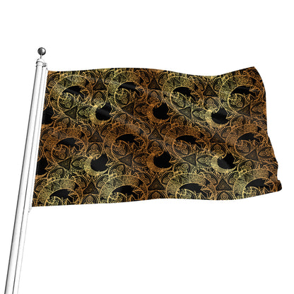 Black And Gold Celestial Pattern Print Flag